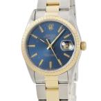 【3年保証】 ロレックス オイスター パーペチュアル デイト 15223 W番 K18YG×SS ブルー トリチウム 自動巻き メンズ レディース 腕時計