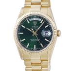 【3年保証】 ロレックス デイデイト 36 118238 メーカーOH済 F番 K18YG無垢 グリーン バー 夜光 自動巻き メンズ 腕時計