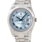 【3年保証】 ロレックス デイデイト 2 218206 メーカーOH済 V番 PT950無垢製 コンセントリック アイスブルー 自動巻き メンズ 腕時計