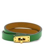 エルメス ブレスレット ケリードゥブルトゥール レザー グリーン T2 緑