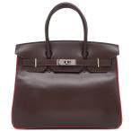 エルメス ハンドバッグ バーキン30 ヴェルソ ボックスカーフ ブラウン 茶 赤 バイカラー