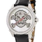 【3年保証】 ジェイコブ 5タイムゾーン 40mm スカル 純正ダイヤ ホワイト シェル GMT ワールドタイム クオーツ メンズ 腕時計
