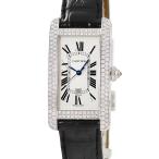 【3年保証】 カルティエ タンク アメリカン MM WB710002 K18WG無垢 純正ダイヤ ギョウシェ 青針 自動巻き メンズ レディース 腕時計