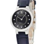 【3年保証】 ルイヴィトン タンブール スリム PM QA143Z 純正ダイヤ モノグラム 黒 ブラック ギョウシェ クオーツ レディース 腕時計