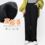 ショッピングひんやり 裏起毛 パンツ レディース きれいめ 冬用 大きいサイズ ゆったり ストレートパンツ ストレッチ タック 後ゴム ツイル ボトムス あったかい 暖かい 美脚 黒*y3-1t