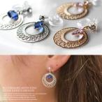 アクセサリー レディース イヤリング 金属アレルギー 透かし月輪ストーン樹脂イヤリング 透かし ムーン レース模様  オメガ かわいい ピアス風