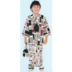 子供用着物男児アンサンブル3〜4才用白地にモダン柄羽織/着物洗える着物仕立...