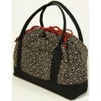 和装バッグ　黒色バックスキンに花柄印伝大型巾着型バッグ　カジュアルカバン　日本製