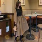 ワンピース 秋冬 長袖  フレア ロング丈 ワンピース ワンピ 大きいサイズ おしゃれ 着やせ 切り替え あったか