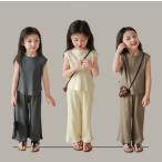 子供服 セットアップ 夏 韓国子供服 女の子 ジュニア キッズ 上下セット 無地 Tシャツ 半袖 ガウチョパンツ 可愛い おしゃれ 通学着 通園着