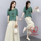 セットアップ レディース 夏 カジュアル 40代 20代 おしゃれ 上下セット ブラウス 半袖 綿麻 ガウチョパンツ 大きいサイズ ゆったり 韓国風 着痩せ 通勤 OL 新品