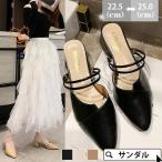 ミュール サンダル レディース クリアサンダル 太めヒール スリッポン 通勤 パンプス パールチェーン シューズ  疲れない ポインテッドトゥ