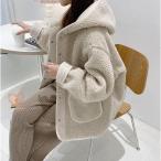 ボアコート レディース ムートンコート 冬 秋 ブルゾン ボアジャケット もこもこ ファーコート フード付き 防寒 ゆったり ボリューム袖 秋冬 フェイクムートン