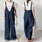 爆買サロペットパンツ デニムパンツ オールインワン 夏服 綿 ワイドパンツ レディース 夏物 ゆったり 無地 調節 可愛い 20代30代 おしゃれ 40代50代 Vネック