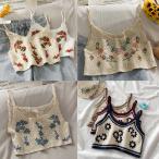 爆買トップス レディース 韓国ファッション キャミ 刺繍 編み レース レイヤード かわいい ガーリー 花柄 モチーフ ビスチェ フェミニン