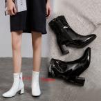ブーティー ショートブーツ レディース ハイヒールブーツ 美脚 秋冬 太めヒール 靴 シューズ 30代40代通勤 デーリー 痛くない 歩きやすい エナメル 旅行ブーツ