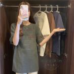 爆買立体ロゴtシャツ 韓国チュニック ロンT プルオーバー 着やせ ビッグtシャツ ゆったり おしゃれ カットソー 半袖 トップス 大人カジュアル Tシャツ