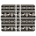 手帳型 マルチ スマホ ケース カバー ノルディック柄 B 冬 雪 雪の結晶 ニット 鹿 シカ カウチン ボーダー