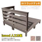 ウッドデッキ 人工木 1.0坪 7点セット ダークブラウン デッキ本体4点 手すり付き 横ボーダーフェンス3点 アイウッドデッキ 色あせない 腐らない