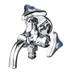 ◆在庫有り！KVK 水栓金具【K124SPZ】屋外ホース接続ニップル付二口横水栓 エコこま水栓 (寒冷地用) 固定こま