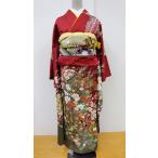 振袖 正絹 訳有 試着品 エンジ 花柄 着丈171cm 裄70cm 仕立上り 017 送料無料