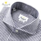 【SALE】ジャンネット Giannetto / 25SS 製品洗いコットンリネンオックスフォードストライプホリゾンタルカラーシャツ「84(VINCI FIT)