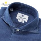 ショッピングfit ジャンネット Giannetto ／ 25-26AW 製品洗いコットンデニムホリゾンタルカラーシャツ「84（VINCI FIT）」（インディゴブルー）