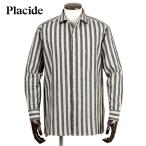 【SALE/返品・交換不可】プラシーデ Placide / 当店別注リネンコットンシャンブレーストライプワイドカラーシャツ「NEW STANDARD EX」(エクリュ×ブラック)