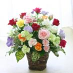 バラ15本と季節の花のフラワーアレンジメント 3色以上のカラフルミックスな色合い アレンジメントフラワー 誕生日に薔薇をプレゼント誕生日 発表会 記念日