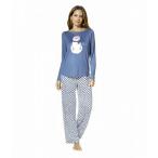 HUE ヒュー レディース 女性用 ファッション パジャマ 寝巻き Snowman Smiles Brushed Loose Knit Pajama Set - Blue Indigo