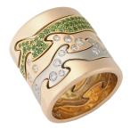 ジョージジェンセン パヴェグリーンガーネット ダイヤ フュージョン 5連 リング K18PG K18YG K18WG #51 箱付