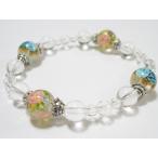 母の日ギフト 薔薇プリント10mm水晶ピンク＆ブルー ブレスレット 天然石 パワーストーン