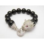 タイガー 虎 CZダイヤ キュービック・ジルコニア ブレスレット オニキス シルバーカラー パワーストーン