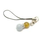 アクアマリン＆ルチルクォーツひょうたんストラップ天然石の携帯ストラップ・ス...