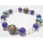 母の日ギフト 薔薇プリント10mmアメジストピンク＆ブルー ブレスレット 天然石 パワーストーン