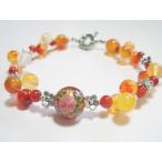 天然石薔薇プリント瑪瑙＆瑪瑙編みこみパワーストーンブレスレット