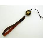 携帯ストラップ革紐オニキス四神獣金彫り全周彫り茶ひも約20mm天然石パワー...