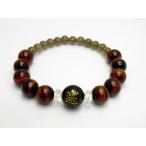 招財進寶ブルータイガーアイ金色入り12mmレッドタイガーアイスモーキークォ...