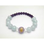 招財進寶ラベンダーアメジスト金色入り12mmアクアマリンアメジストブレスレ...
