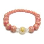 招財進寶ローズクォーツ金色入り12mmインカローズサクラジェードブレスレッ...