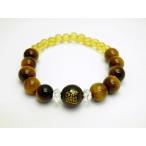 招財進寶スモーキークォーツ金色入り12mmタイガーアイシトリンブレスレット...