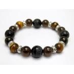 天然石四神獣ブレスレットタイガーアイ＆スモーキークォーツ＆四神獣オニキスパ...