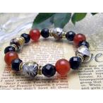 タイガーアイ銀龍彫りオニキス＆レッドメノウブレスレットアウトレット風水パワ...