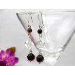 sv925スモーキークォーツ64面カットと水晶キューブ型のピアスメンズレデ...