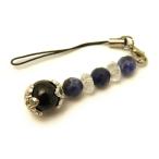 モリオン黒水晶AAA＆ソーダライト使用パワーストーンの携帯ストラップメンズ...