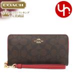 ショッピングcoach 【48時間限定ポイント2％】コーチ COACH 財布 長財布 FC4452 C4452 ブラウン×1941レッド シグネチャー ロング ジップ アラウンド ウォ アウトレット レディース