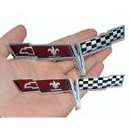 ペアセット 1980 コルベット C3 フロントノーズエンブレムとリアデッキガス蓋 3Dドアデッキ クロスフラッグバッジ コルベット 用 (クロム レッド ブ 輸入品