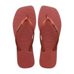 ハワイアナス (Havaianas) レディース ビーチサンダル シューズ・靴 Slim Square Logo Metallic Flip-Flop (Mahogany)