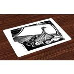 【並行輸入品】Ambesonne Nordic Place Mats Set of 4, Viking Longship Sailing on