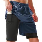 [ параллель импортные товары ]TENJOY Men's 2 in 1 Running Shorts 7" Quick Dry Gym Athletic Wor